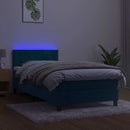 vidaXL sötétkék bársony rugós és LED-es ágy matraccal 90x190 cm