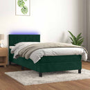 vidaXL sötétzöld bársony rugós és LED-es ágy matraccal 90x200 cm