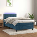 vidaXL sötétkék bársony rugós és LED-es ágy matraccal 100x200 cm