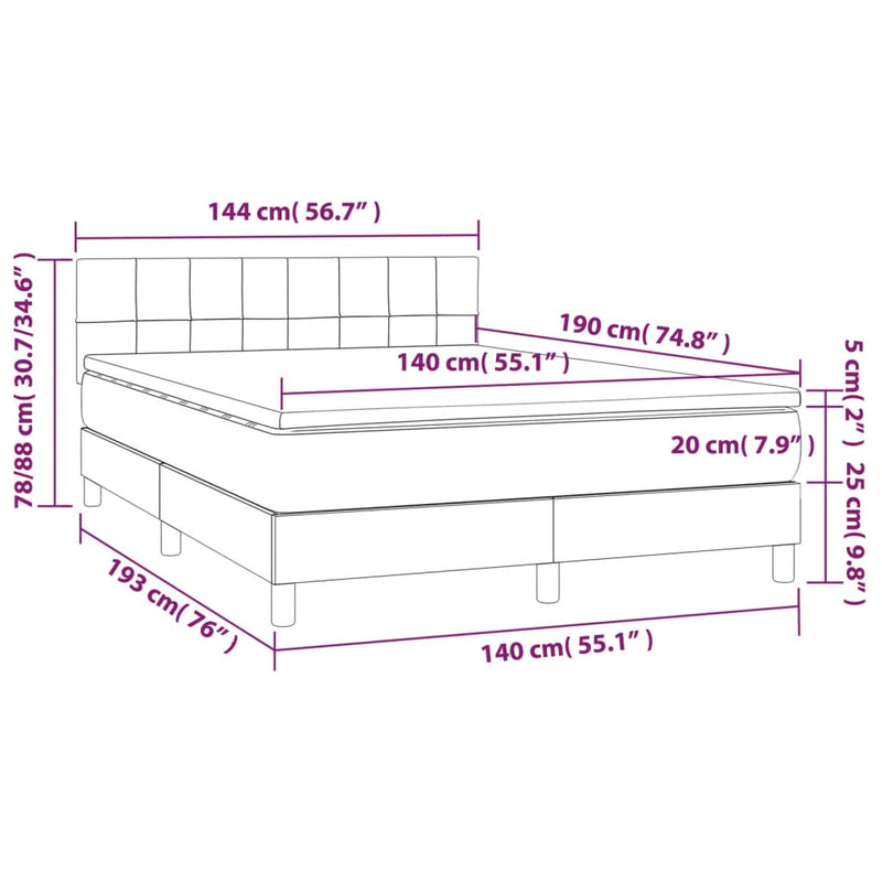 vidaXL sötétzöld bársony rugós és LED-es ágy matraccal 140x190 cm