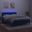 vidaXL sötétkék bársony rugós és LED-es ágy matraccal 140x190 cm