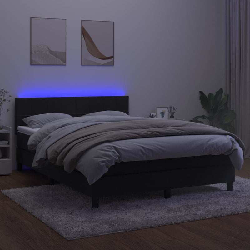 vidaXL fekete bársony rugós és LED-es ágy matraccal 140x200 cm