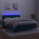 vidaXL sötétkék bársony rugós és LED-es ágy matraccal 140x200 cm