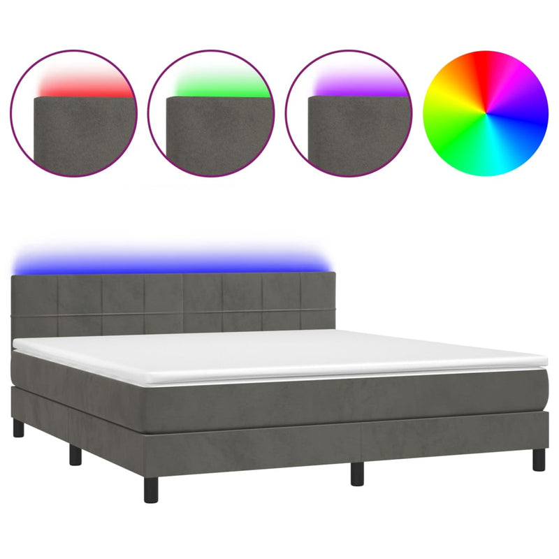 vidaXL sötétszürke bársony rugós és LED-es ágy matraccal 160x200 cm