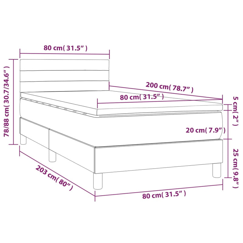 vidaXL sötétkék bársony rugós és LED-es ágy matraccal 80 x 200 cm