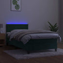 vidaXL sötétzöld bársony rugós és LED-es ágy matraccal 90x190 cm