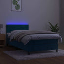 vidaXL sötétkék bársony rugós és LED-es ágy matraccal 90x190 cm