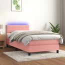 vidaXL rózsaszín bársony rugós és LED-es ágy matraccal 90x190 cm