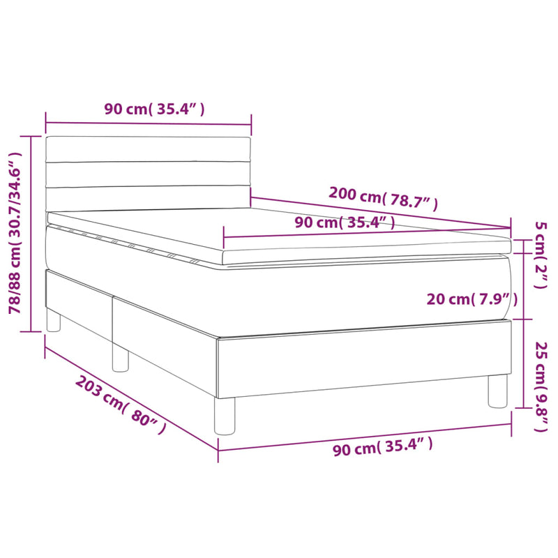 vidaXL fekete bársony rugós és LED-es ágy matraccal 90x200 cm