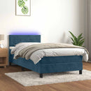 vidaXL sötétkék bársony rugós és LED-es ágy matraccal 90x200 cm