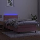 vidaXL rózsaszín bársony rugós és LED-es ágy matraccal 90x200 cm