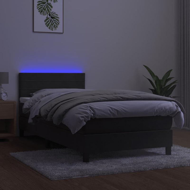 vidaXL sötétszürke bársony rugós és LED-es ágy matraccal 100x200 cm