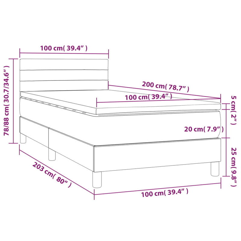 vidaXL sötétszürke bársony rugós és LED-es ágy matraccal 100x200 cm