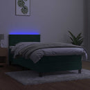vidaXL sötétzöld bársony rugós és LED-es ágy matraccal 100x200 cm