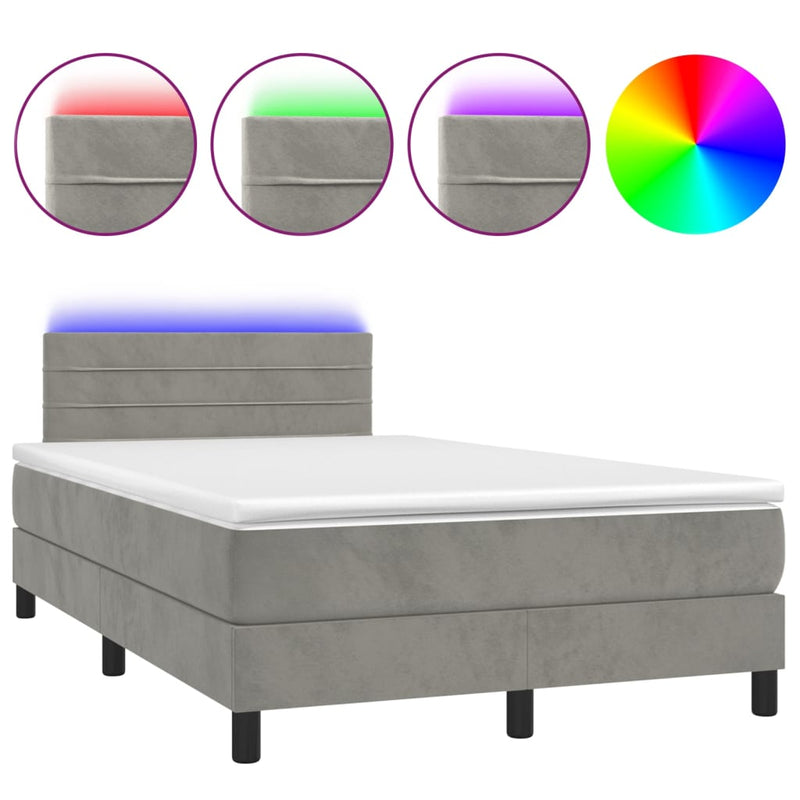 vidaXL világosszürke bársony rugós és LED-es ágy matraccal 120x200 cm