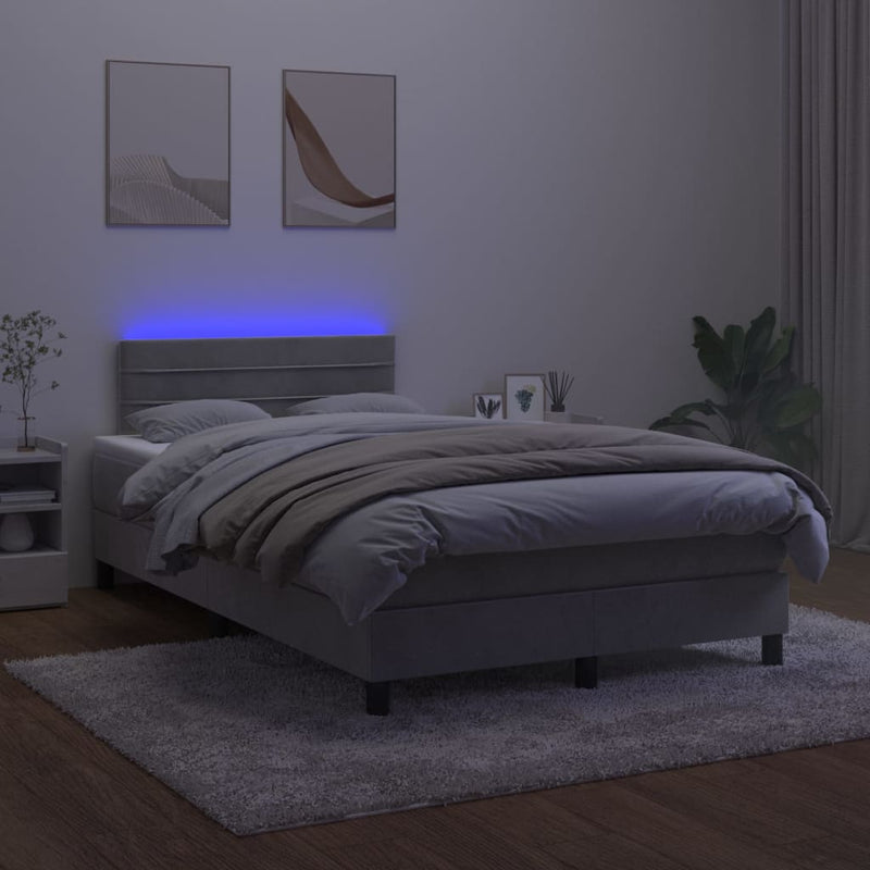 vidaXL világosszürke bársony rugós és LED-es ágy matraccal 120x200 cm