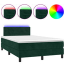 vidaXL sötétzöld bársony rugós és LED-es ágy matraccal 120x200 cm