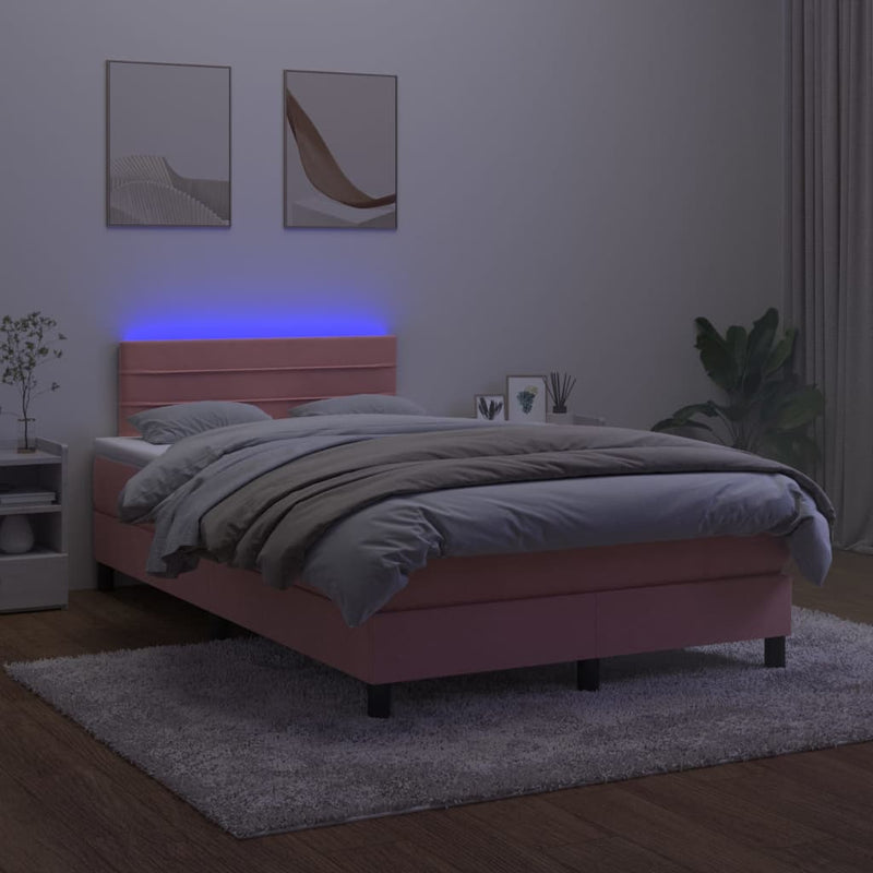 vidaXL rózsaszín bársony rugós és LED-es ágy matraccal 120x200 cm