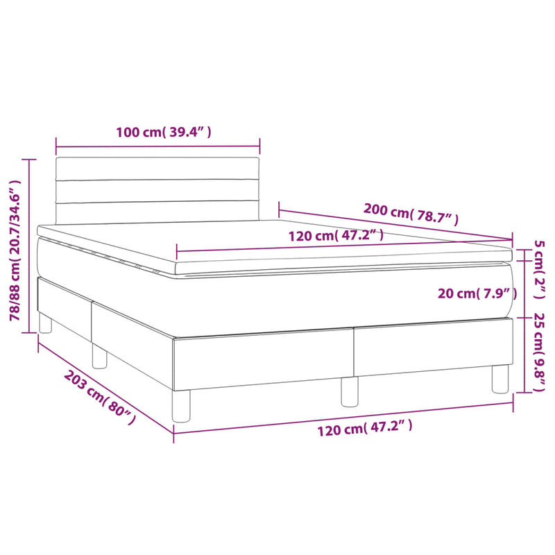 vidaXL rózsaszín bársony rugós és LED-es ágy matraccal 120x200 cm