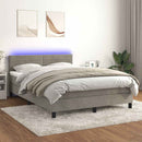 vidaXL világosszürke bársony rugós és LED-es ágy matraccal 140x190 cm