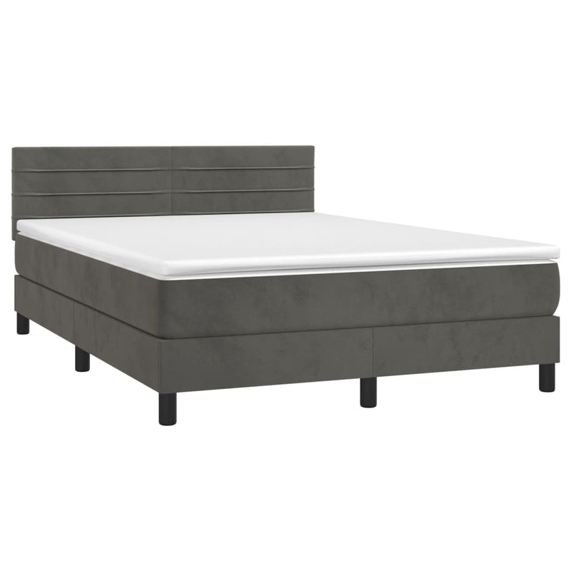 vidaXL sötétszürke bársony rugós és LED-es ágy matraccal 140x190 cm