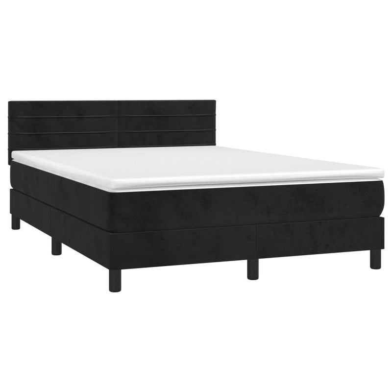 vidaXL fekete bársony rugós és LED-es ágy matraccal 140x190 cm