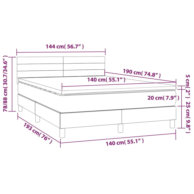 vidaXL sötétkék bársony rugós és LED-es ágy matraccal 140x190 cm