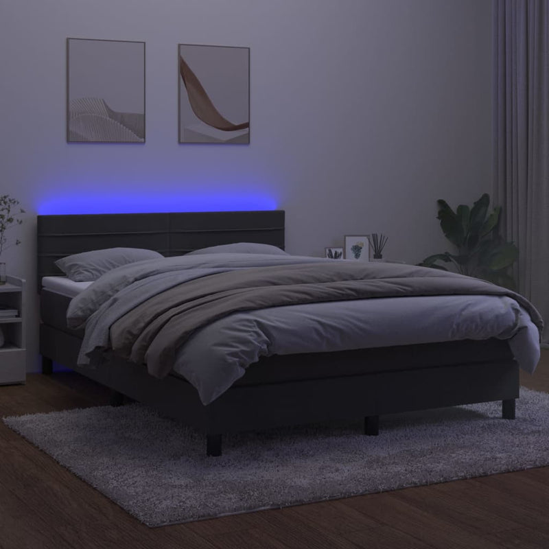 vidaXL sötétszürke bársony rugós és LED-es ágy matraccal 140x200 cm