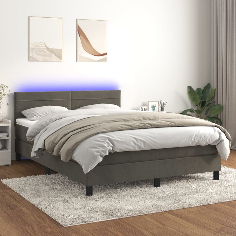 vidaXL sötétszürke bársony rugós és LED-es ágy matraccal 140x200 cm