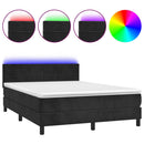 vidaXL fekete bársony rugós és LED-es ágy matraccal 140x200 cm