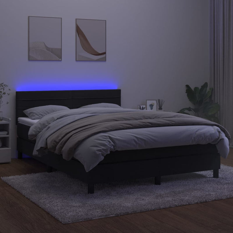 vidaXL fekete bársony rugós és LED-es ágy matraccal 140x200 cm
