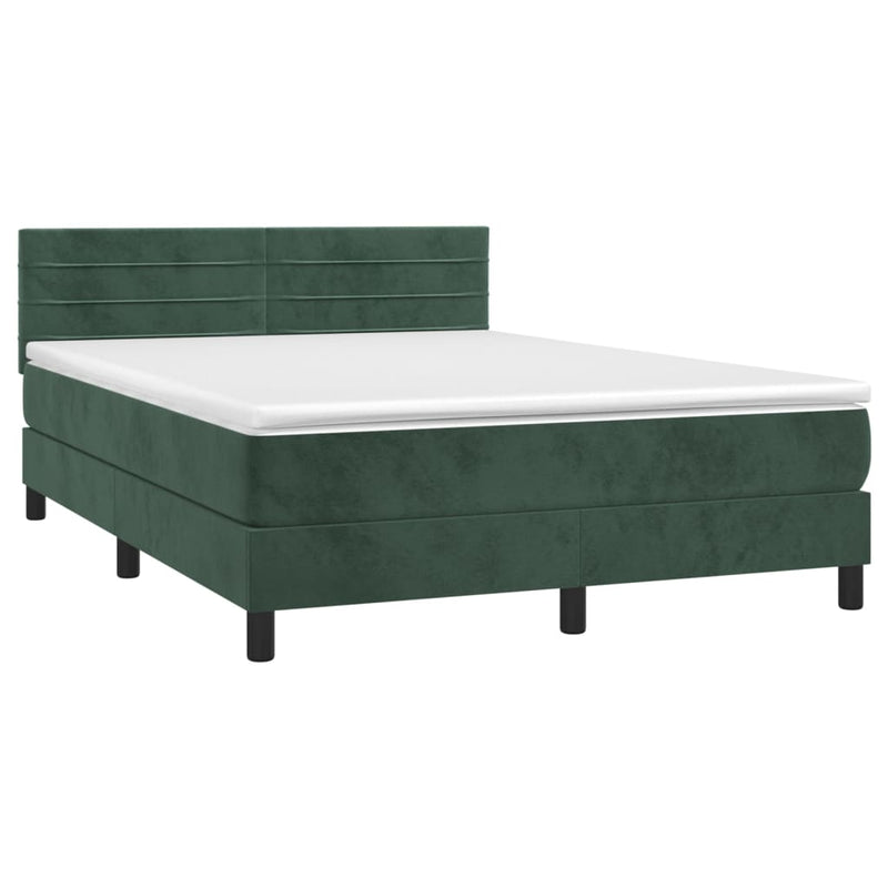 vidaXL sötétzöld bársony rugós és LED-es ágy matraccal 140x200 cm