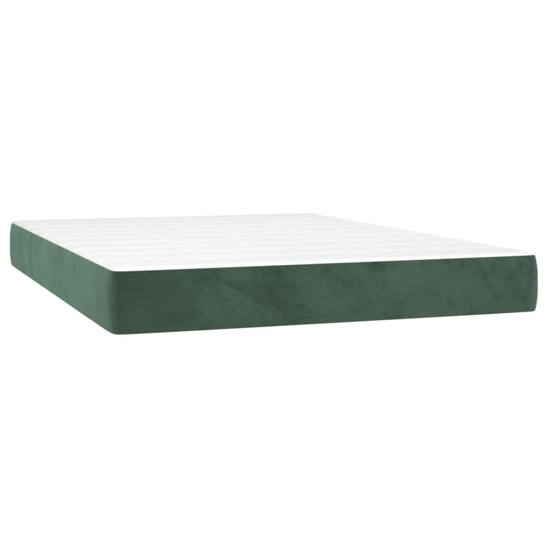vidaXL sötétzöld bársony rugós és LED-es ágy matraccal 140x200 cm