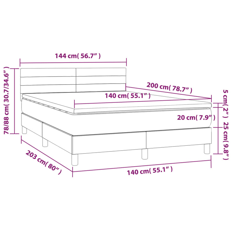 vidaXL sötétzöld bársony rugós és LED-es ágy matraccal 140x200 cm