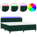 vidaXL sötétzöld bársony rugós és LED-es ágy matraccal 160x200 cm