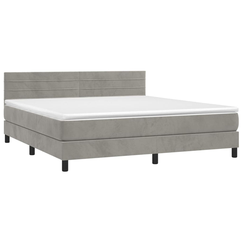 vidaXL világosszürke bársony rugós és LED-es ágy matraccal 180x200 cm