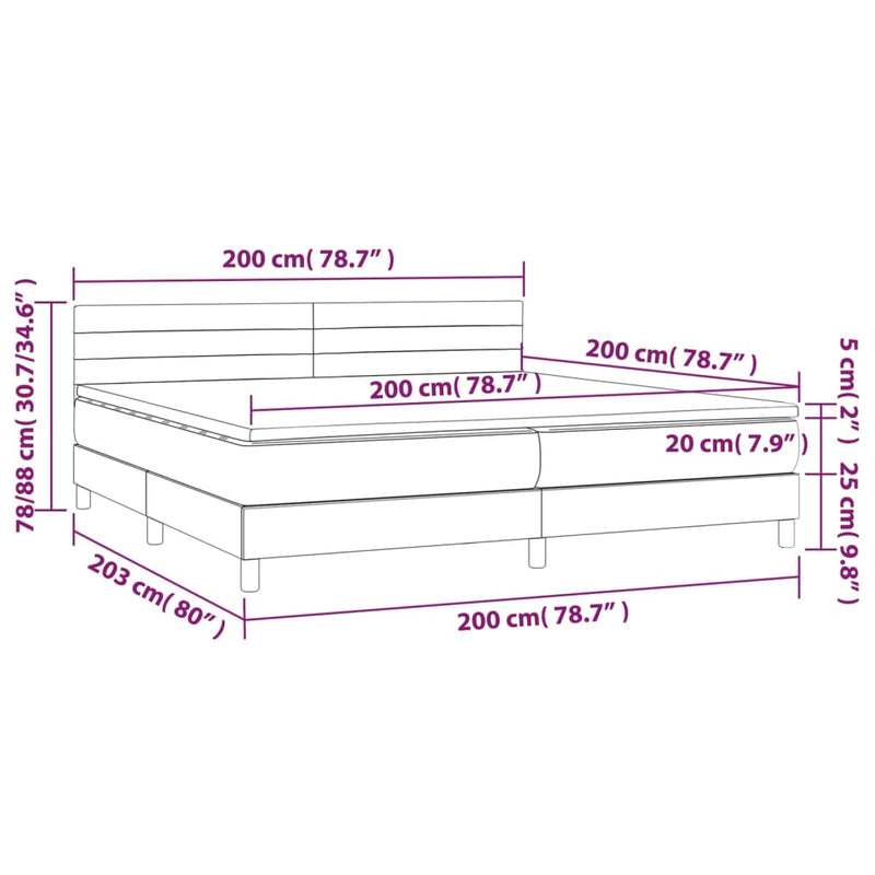 vidaXL világosszürke bársony rugós és LED-es ágy matraccal 200x200 cm