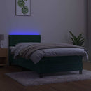 vidaXL sötétzöld bársony rugós és LED-es ágy matraccal 80 x 200 cm