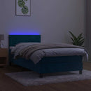 vidaXL sötétkék bársony rugós és LED-es ágy matraccal 80 x 200 cm