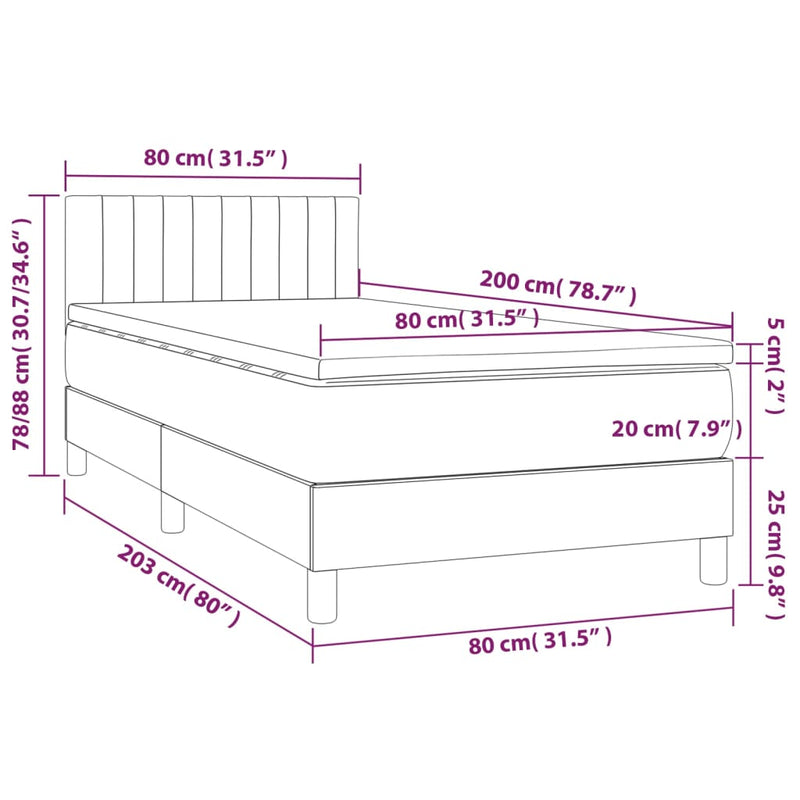 vidaXL sötétkék bársony rugós és LED-es ágy matraccal 80 x 200 cm