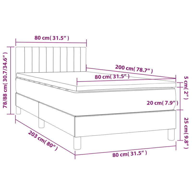 vidaXL rózsaszín bársony rugós és LED-es ágy matraccal 80 x 200 cm