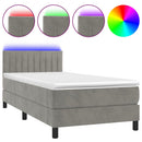 vidaXL világosszürke bársony rugós és LED-es ágy matraccal 90x190 cm