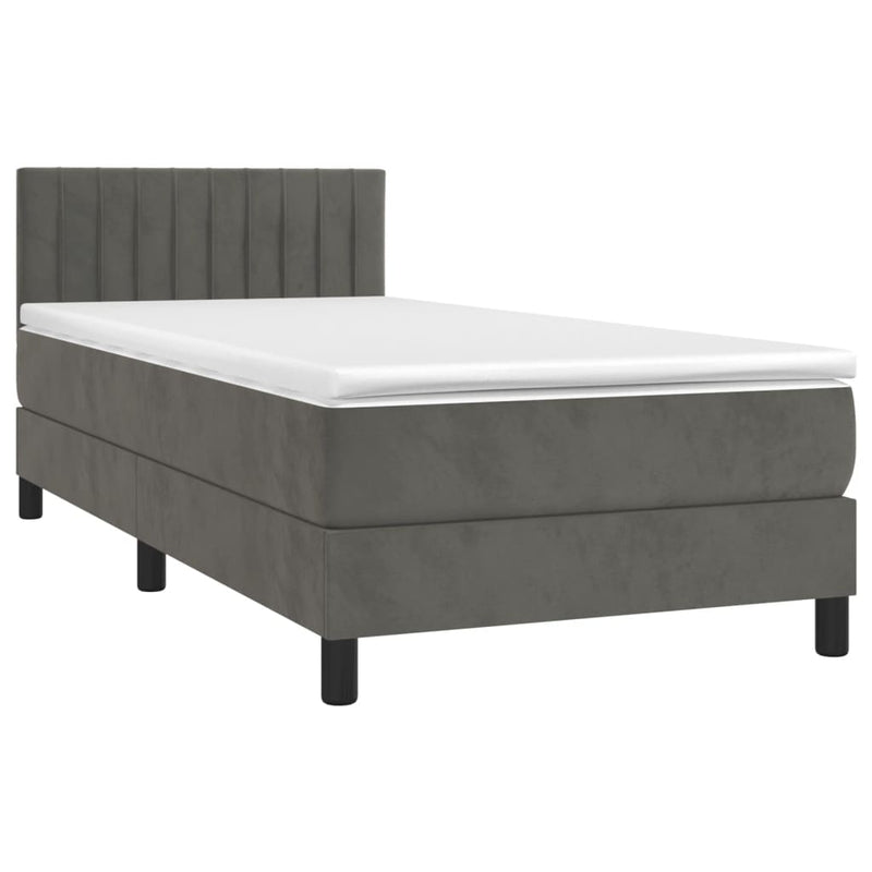 vidaXL sötétszürke bársony rugós és LED-es ágy matraccal 90x190 cm