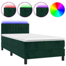 vidaXL sötétzöld bársony rugós és LED-es ágy matraccal 90x190 cm