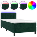 vidaXL sötétzöld bársony rugós és LED-es ágy matraccal 90x190 cm
