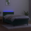 vidaXL sötétzöld bársony rugós és LED-es ágy matraccal 90x200 cm