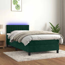 vidaXL sötétzöld bársony rugós és LED-es ágy matraccal 90x200 cm