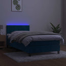 vidaXL sötétkék bársony rugós és LED-es ágy matraccal 90x200 cm