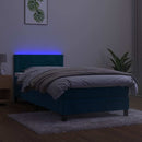 vidaXL sötétkék bársony rugós és LED-es ágy matraccal 90x200 cm