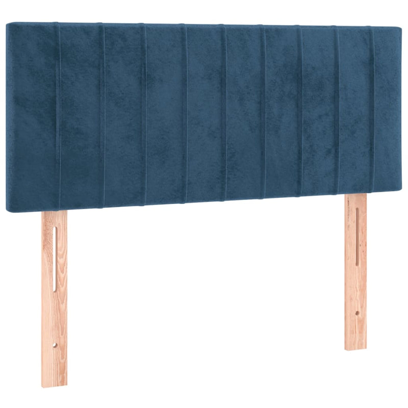 vidaXL sötétkék bársony rugós és LED-es ágy matraccal 90x200 cm